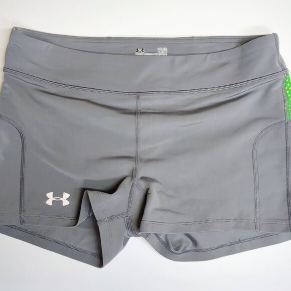 UnderArmor Women's Compression Athletic Running Shorts, Large, Gray/Green - Picture 1 of 4